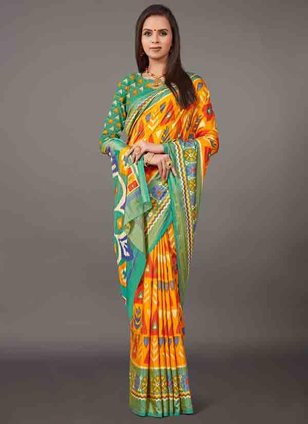 Soft Silk Multicolor Dhakai Print Saree
