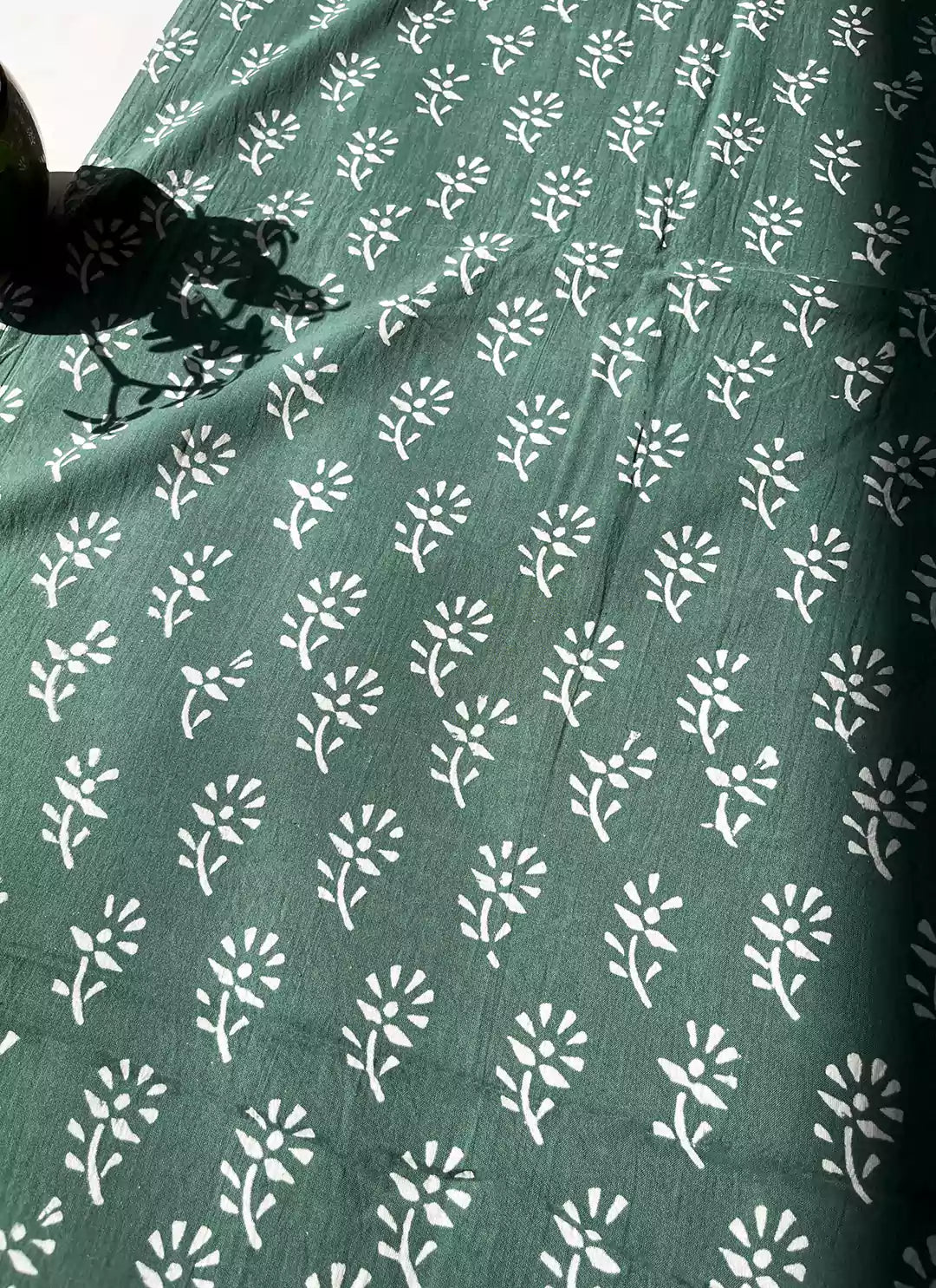 Handblock Dabu Print Green Cotton Unstitched Dress Material  TREEVESTO