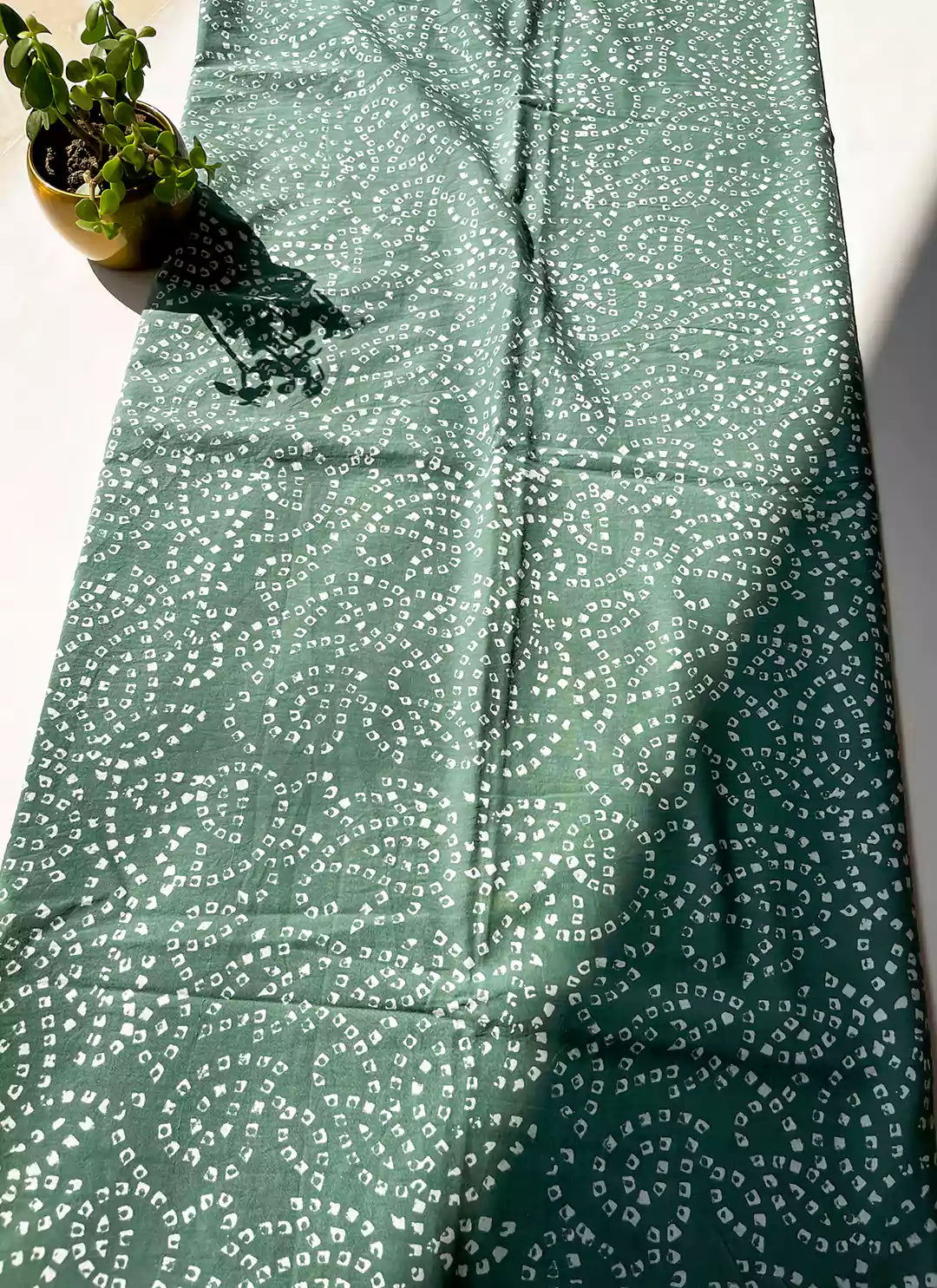 Handblock Dabu Print Green Cotton Unstitched Dress Material  TREEVESTO