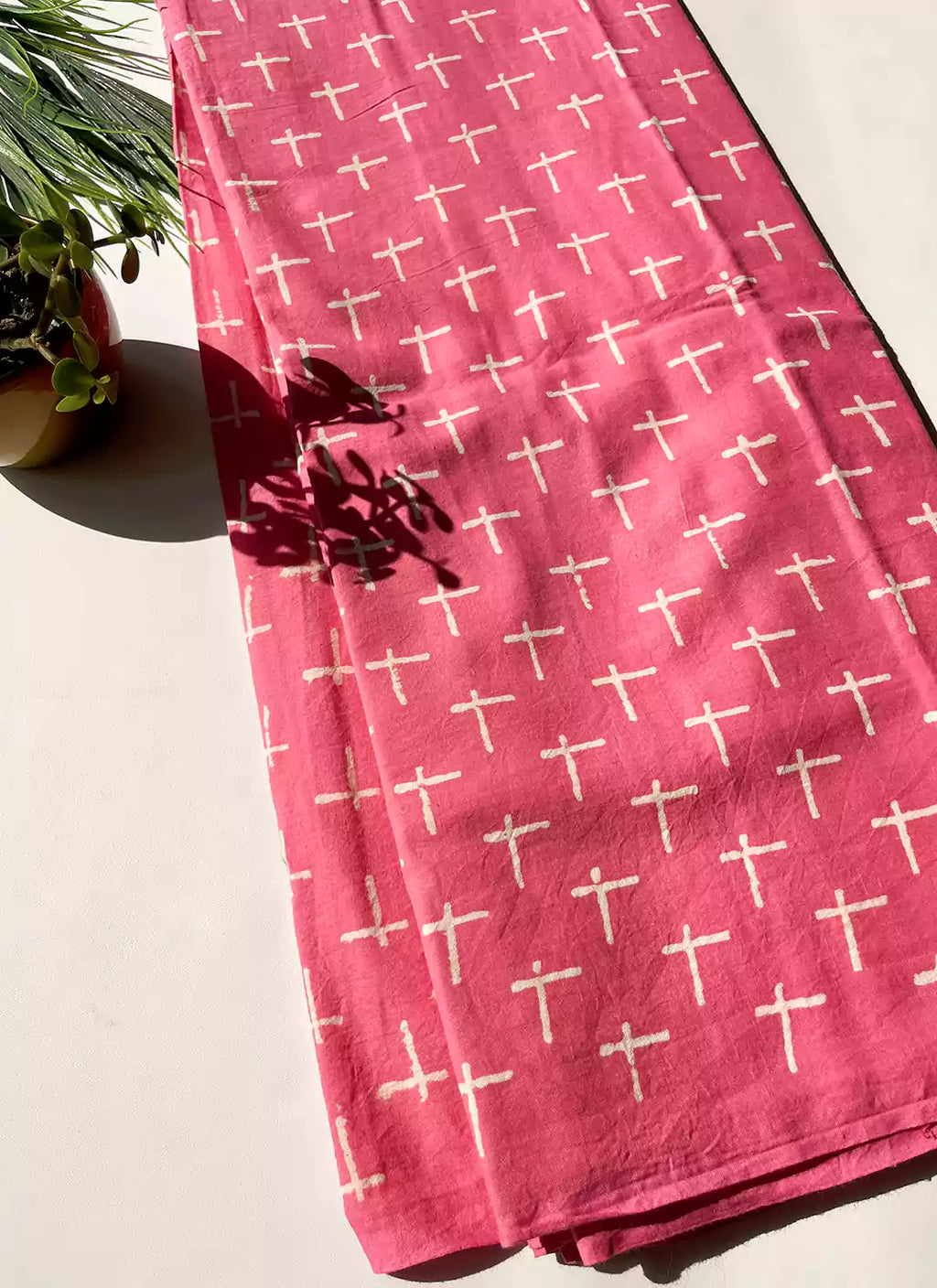 Handblock Dabu Print Pink Unstitched Dress Material  TREEVESTO