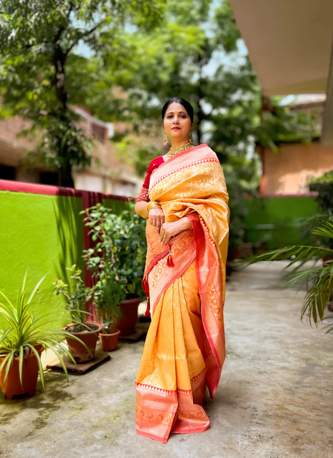Madhubani Pattern Zari Work Yellow Silk Saree - TREEVESTO
