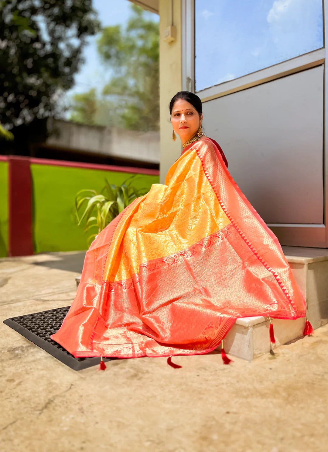Madhubani Pattern Zari Work Yellow Silk Saree - TREEVESTO