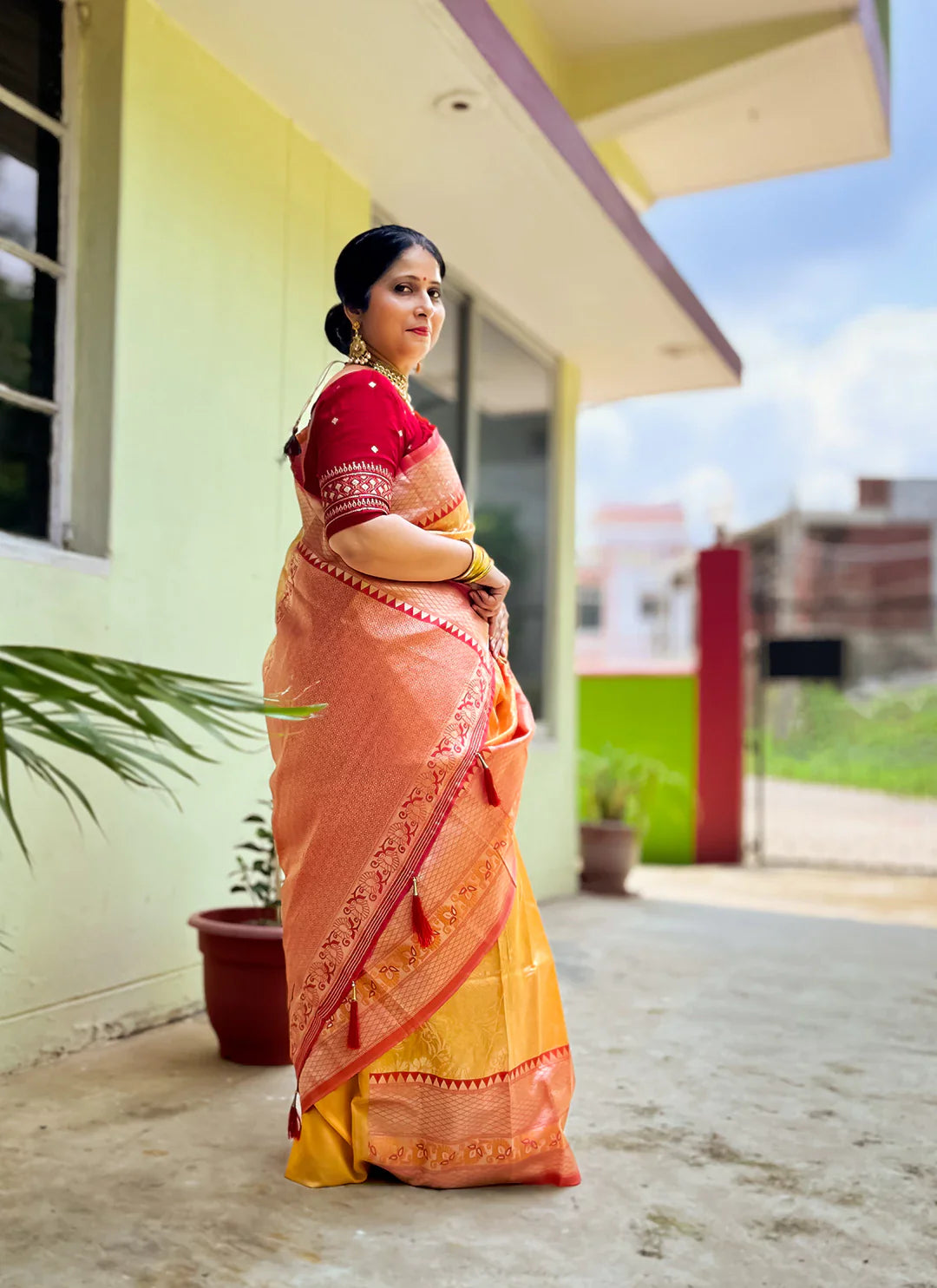 Madhubani Pattern Zari Work Yellow Silk Saree - TREEVESTO