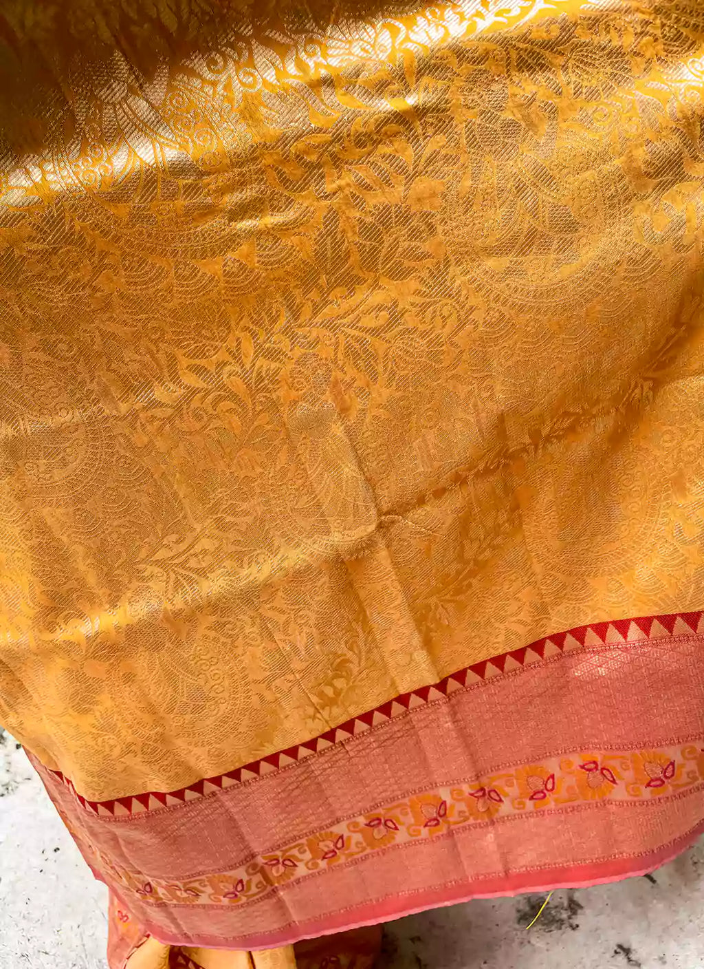 Madhubani Pattern Zari Work Yellow Silk Saree - TREEVESTO