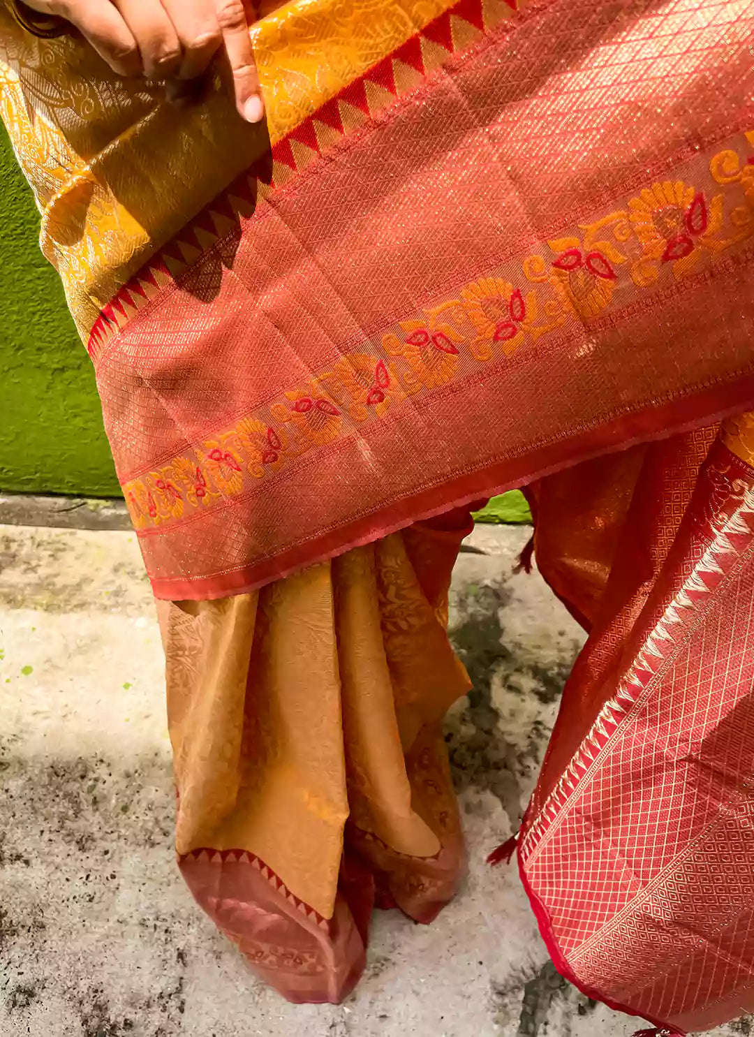 Madhubani Pattern Zari Work Yellow Silk Saree - TREEVESTO