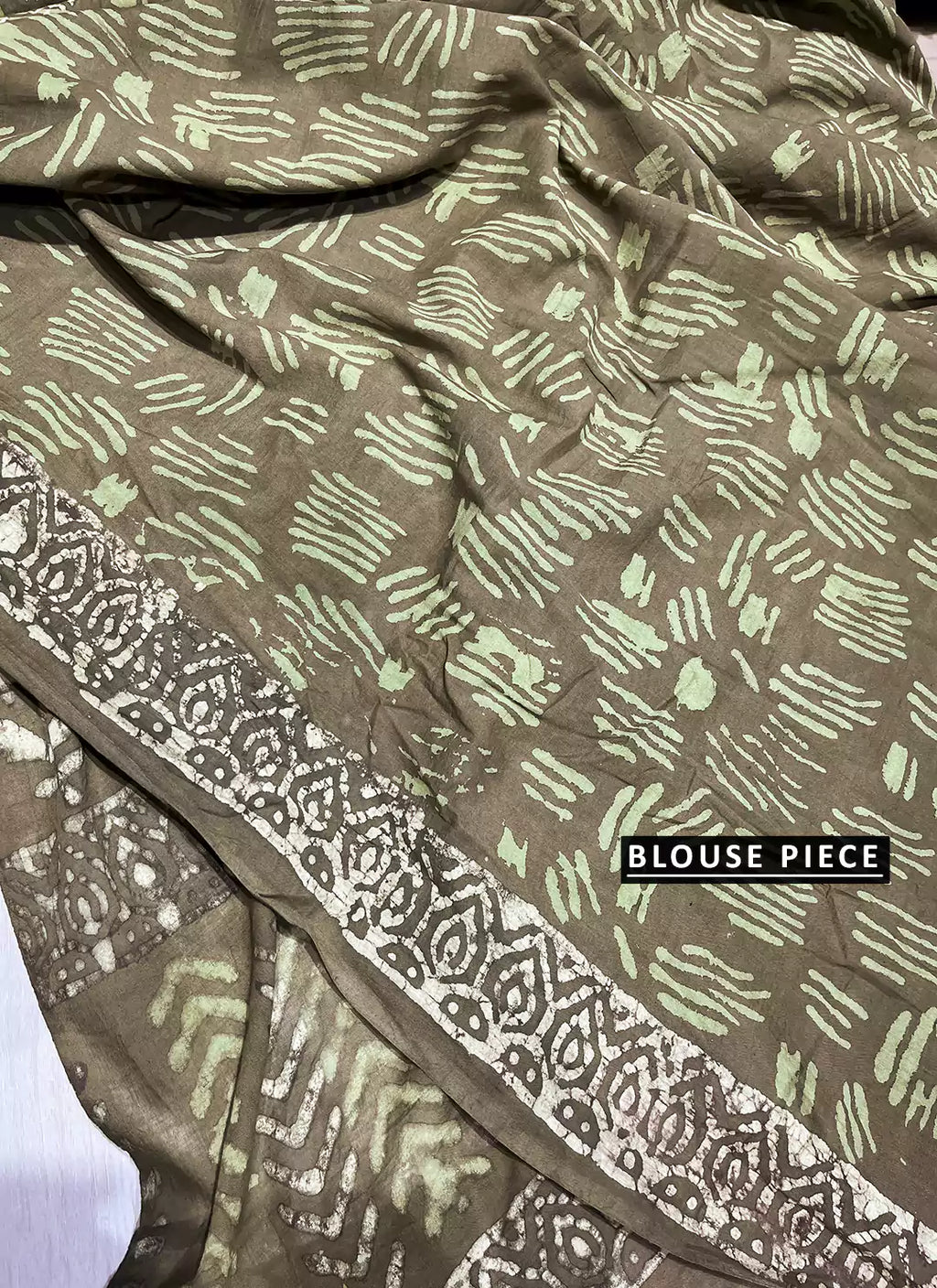 Sage Green Hand Block Print Mul Cotton Saree  TREEVESTO