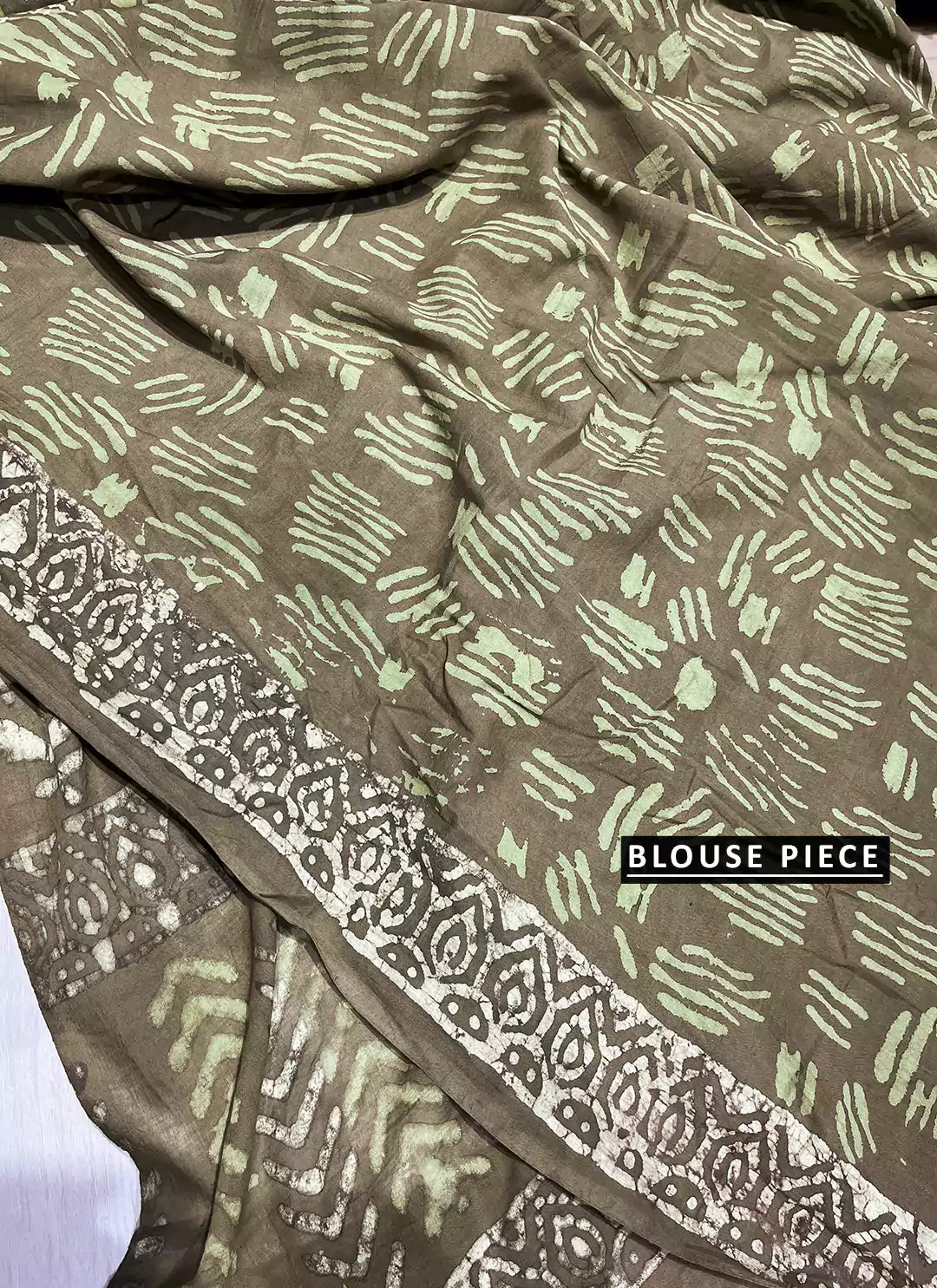 Sage Green Hand Block Print Mul Cotton Saree  TREEVESTO
