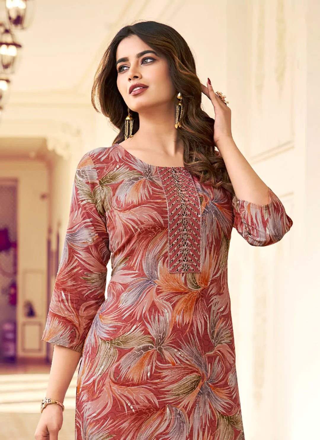 Abstract Print Yoke Design Liva Straight Kurta treevesto