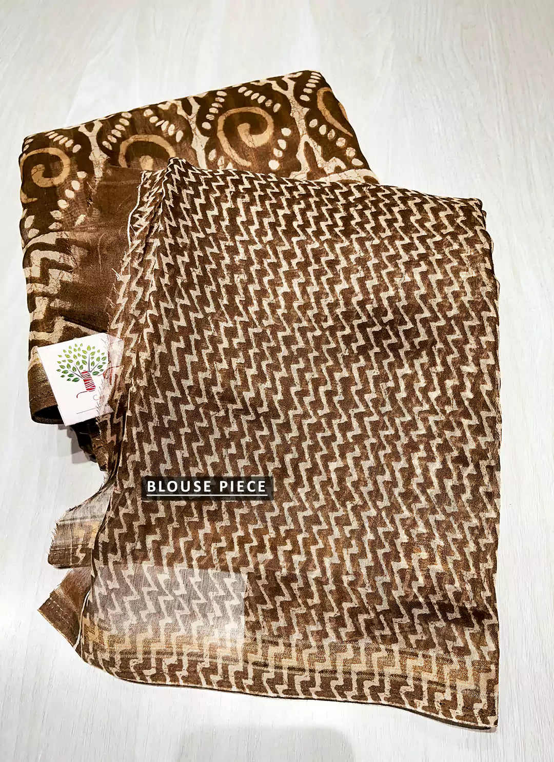 Ajrakh Print Mehndi Colored Chanderi Cotton Saree - TREEVESTO