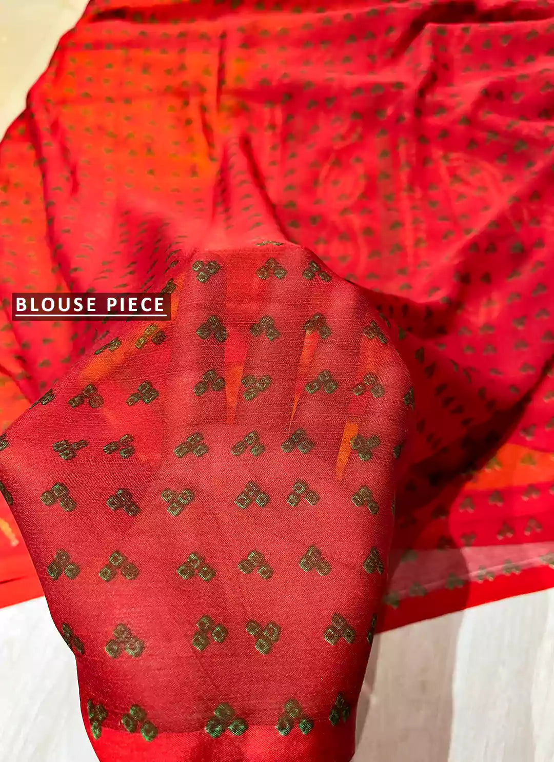 Bandhej Print Yellow & Red Pure Chiffon Saree treevesto