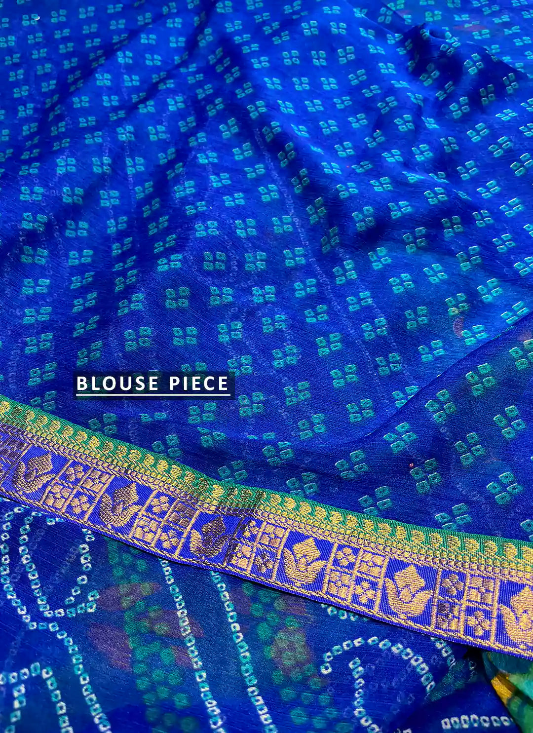 Bandhej With Floral Print Blue & Green Pure Georgette Saree - TREEVESTO