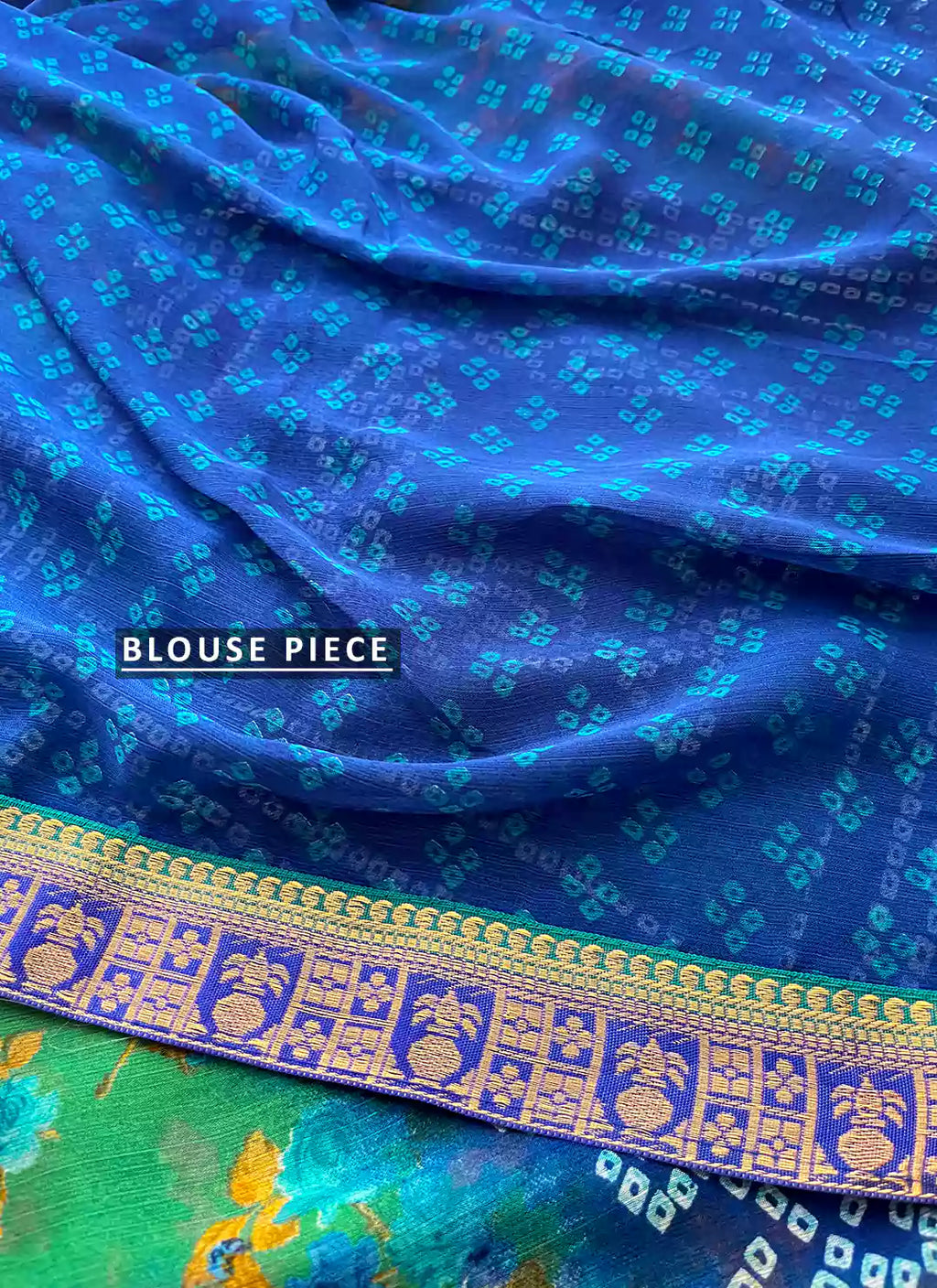 Bandhej With Floral Print Blue & Sea Green Pure Georgette Saree - TREEVESTO
