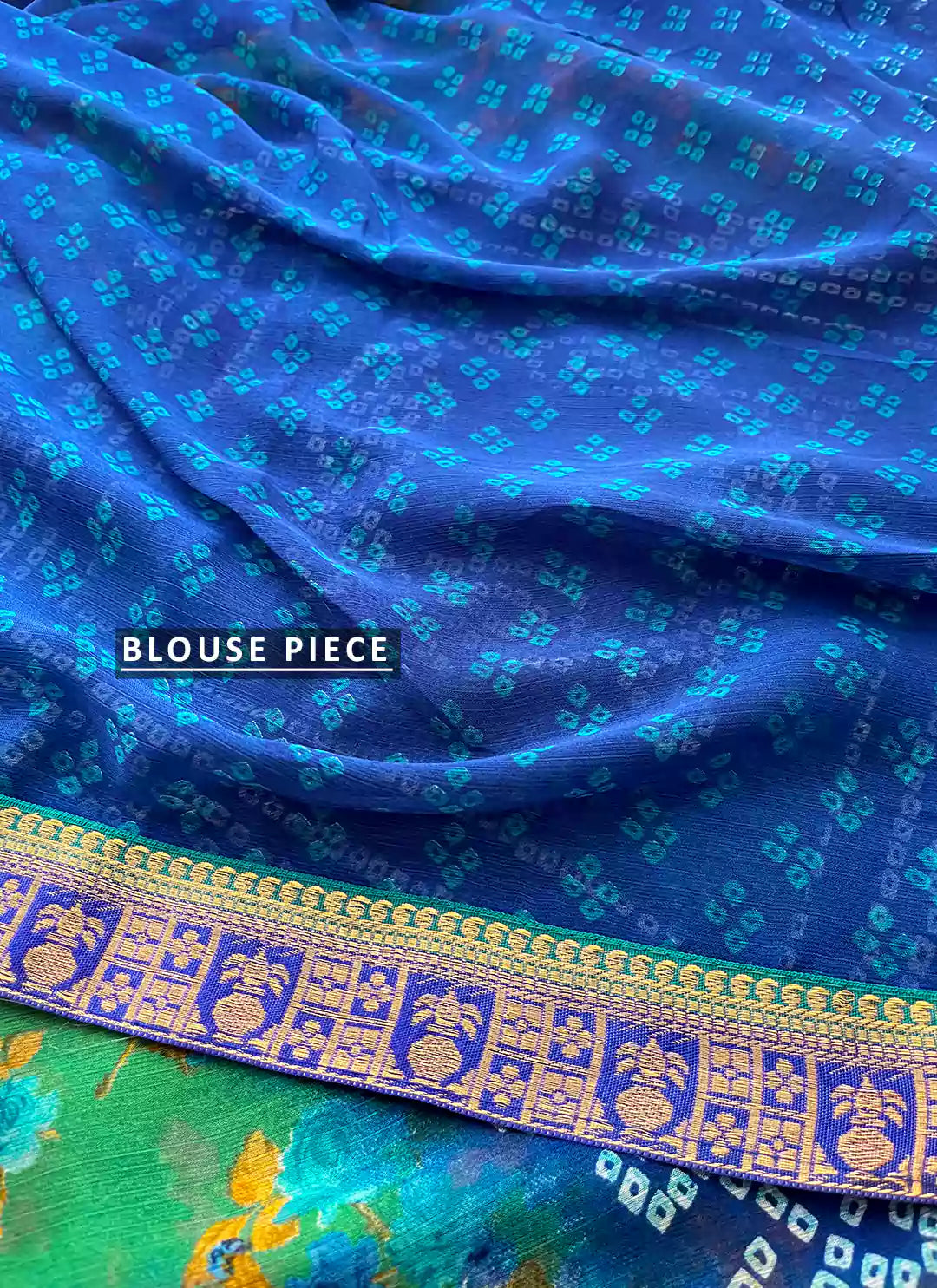 Bandhej With Floral Print Blue & Sea Green Pure Georgette Saree - TREEVESTO