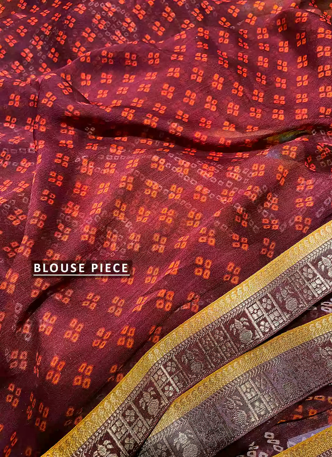 Bandhej With Floral Print Maroon & Yellow Pure Georgette Saree - TREEVESTO