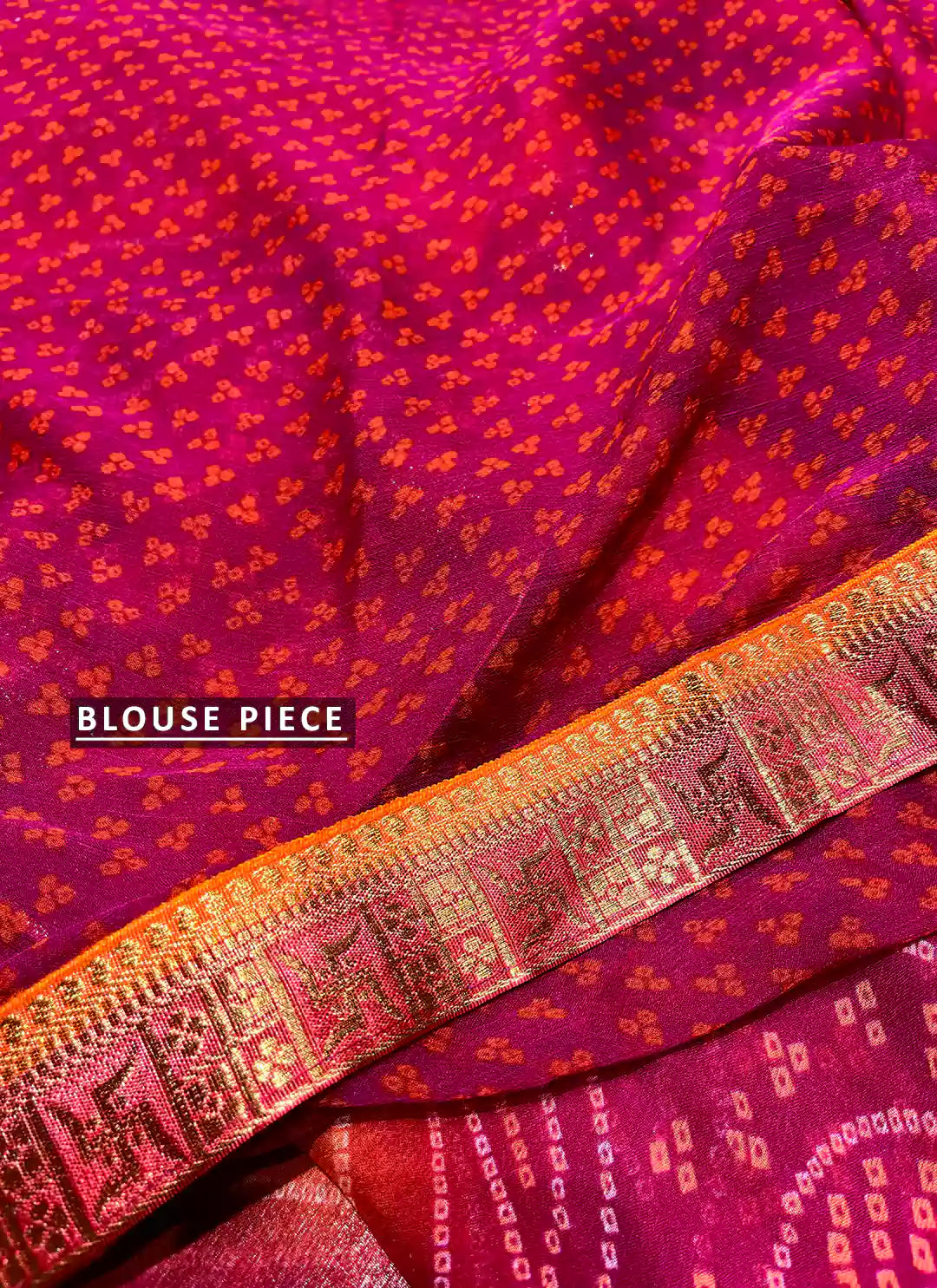 Bandhej With Floral Print Orange & Magenta Pure Georgette Saree - TREEVESTO