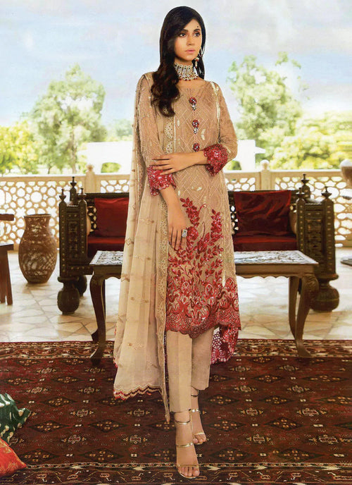 Beige Designer Semi Stitched Pakistani Suit treevesto