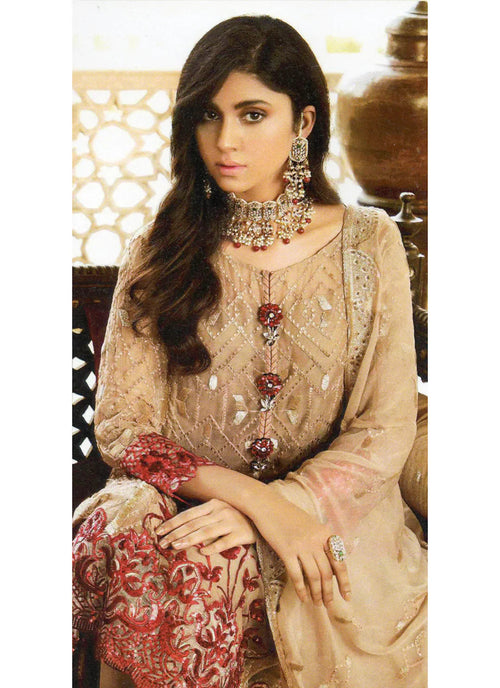Beige Designer Semi Stitched Pakistani Suit treevesto