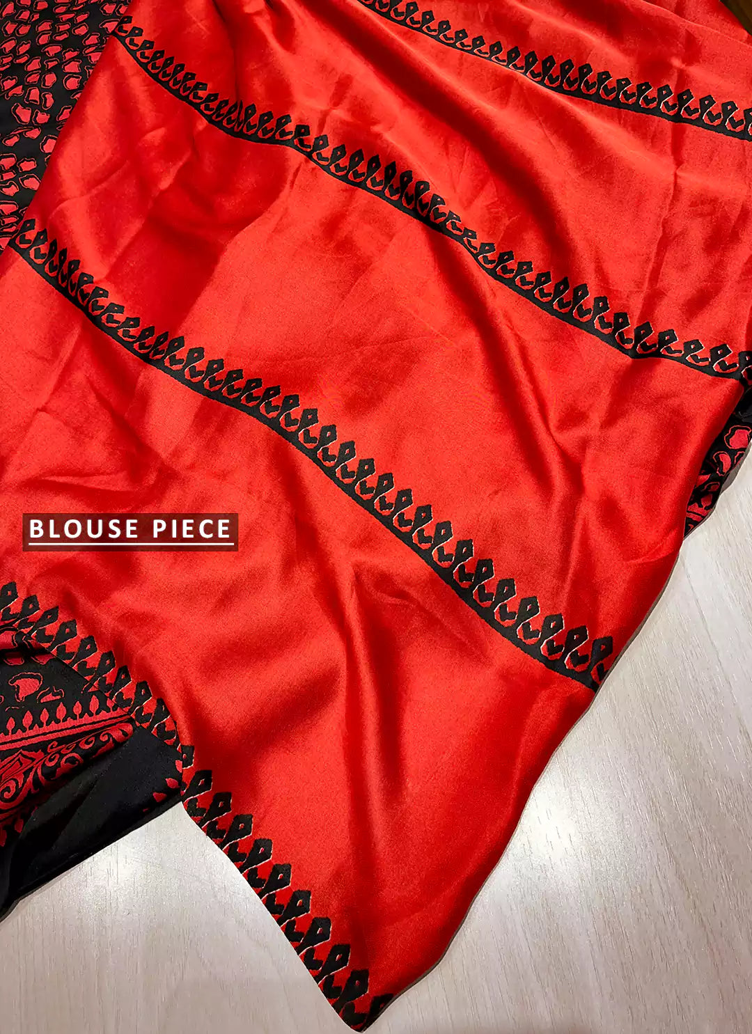 Black & Red Crepe Satin Saree - TREEVESTO