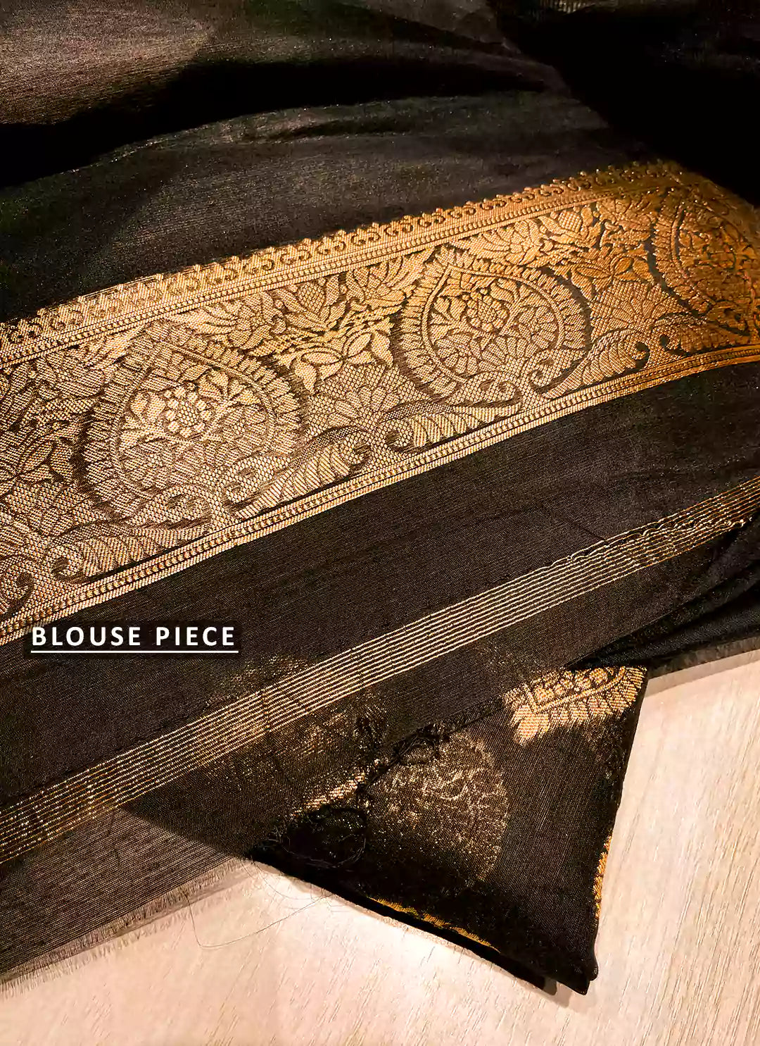 Black Banarasi Cotton Saree - TREEVESTO