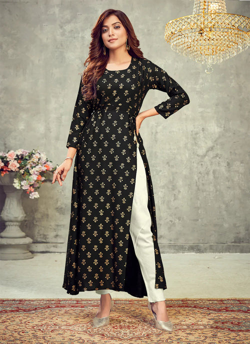 Black Side Slit Designer Empire A-Line Kurta treevesto