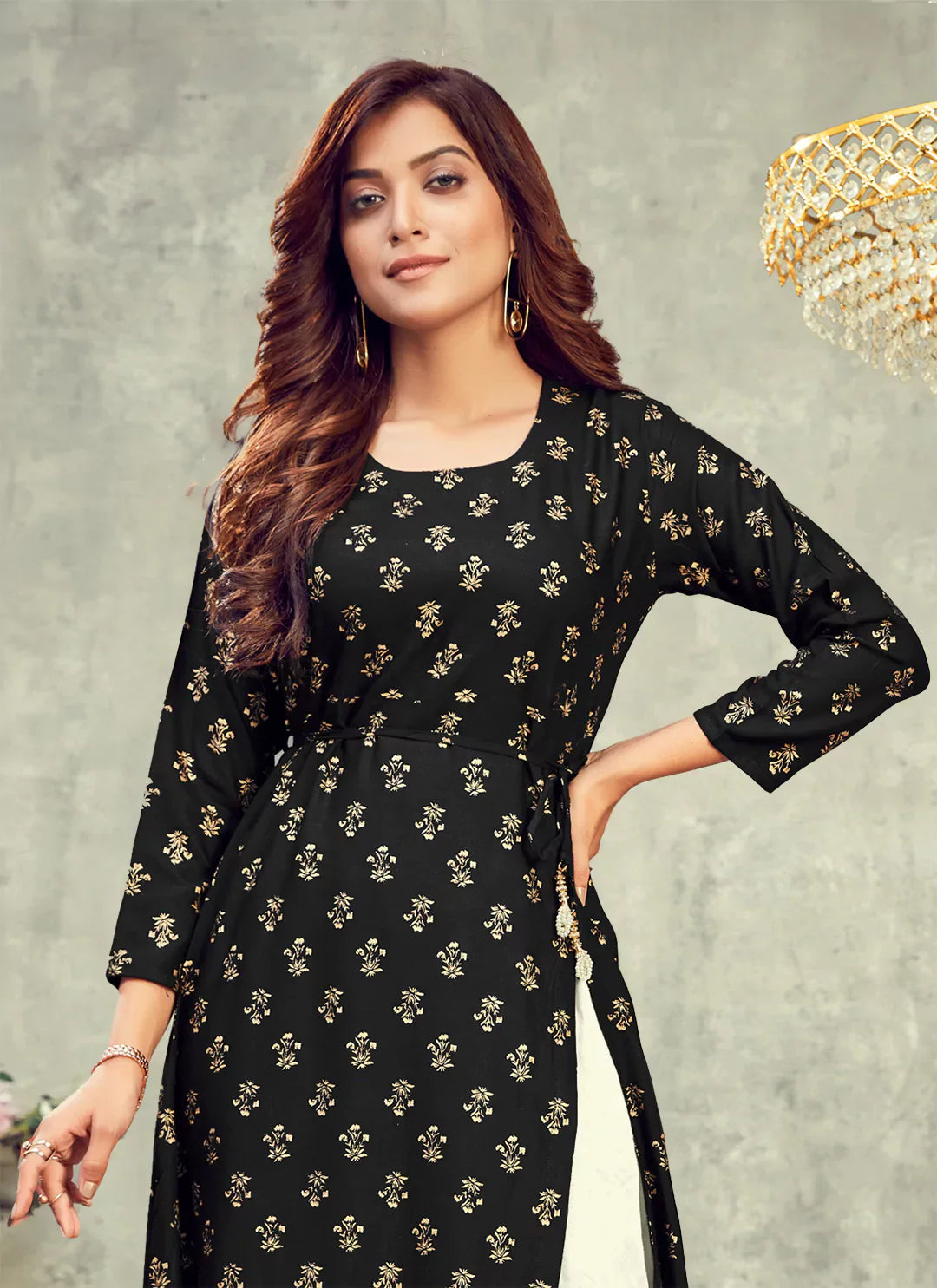 Black Side Slit Designer Empire A-Line Kurta treevesto