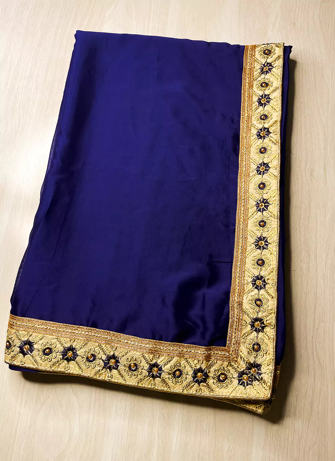 Blue Plain Rangoli Silk Saree with Designer Blouse & Border - TREEVESTO