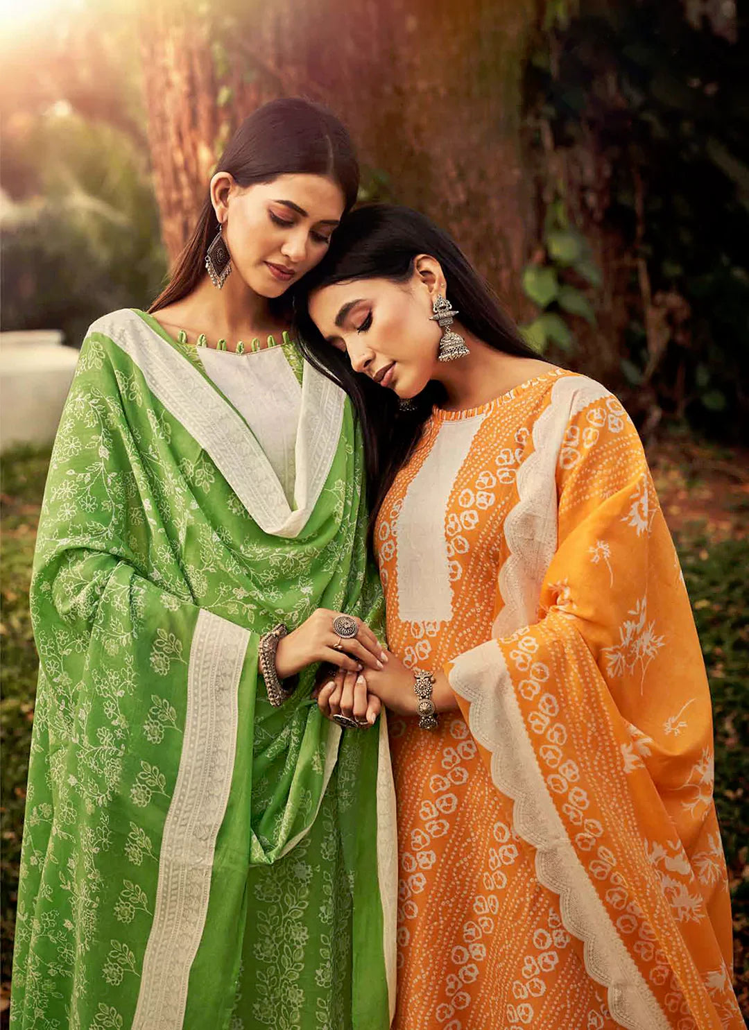 Botanic Print Green Pure Cotton Unstitched Suit Material treevesto