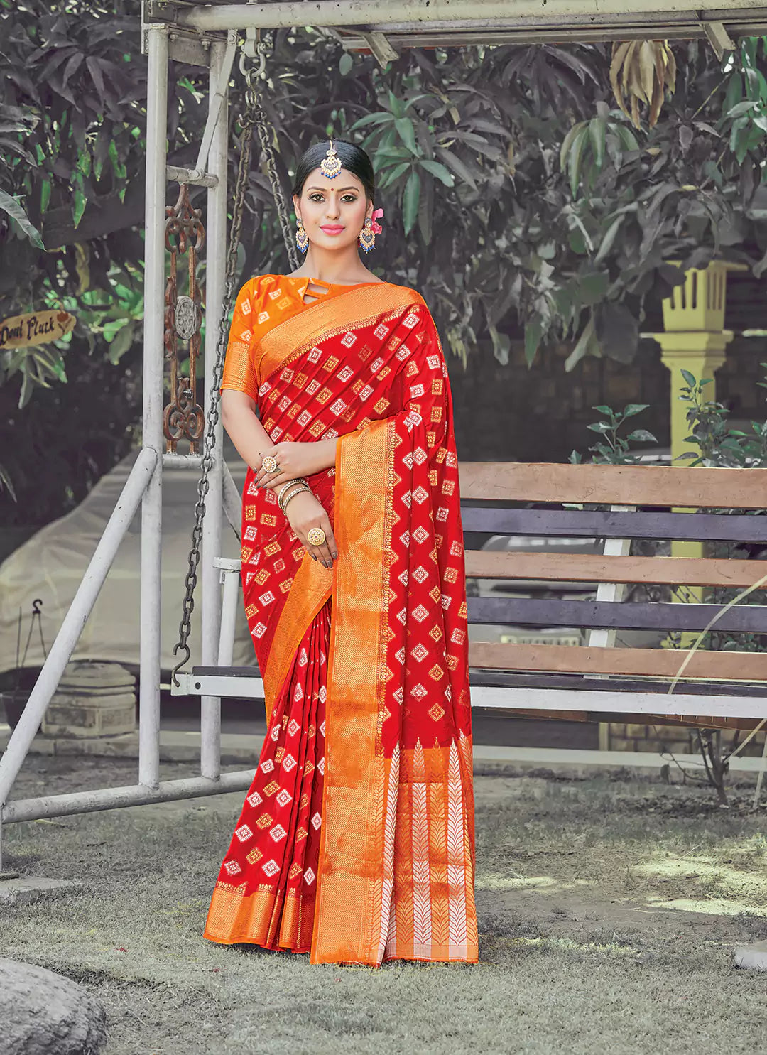 Sona Rupa Zari Worked Soft Dola Silk Red Saree With Yellow Border - TREEVESTO