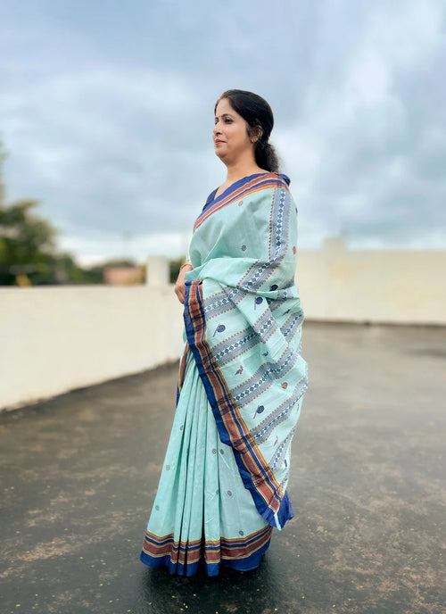 Buta Print Soft Bhagalpuri Silk Saree In Sky Blue - TREEVESTO