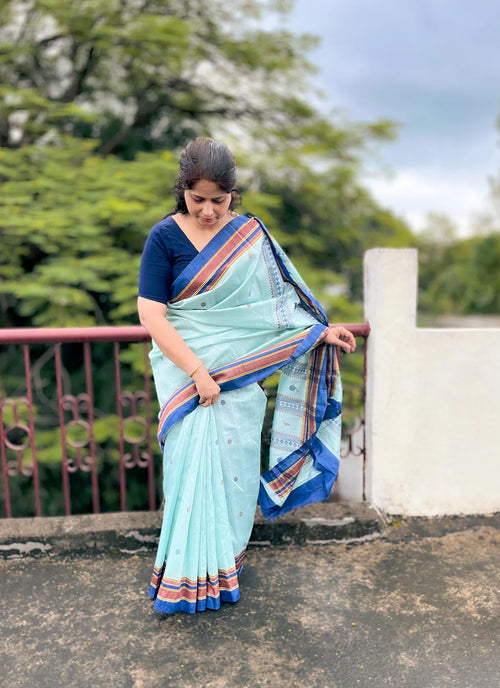 Buta Print Soft Bhagalpuri Silk Saree In Sky Blue - TREEVESTO