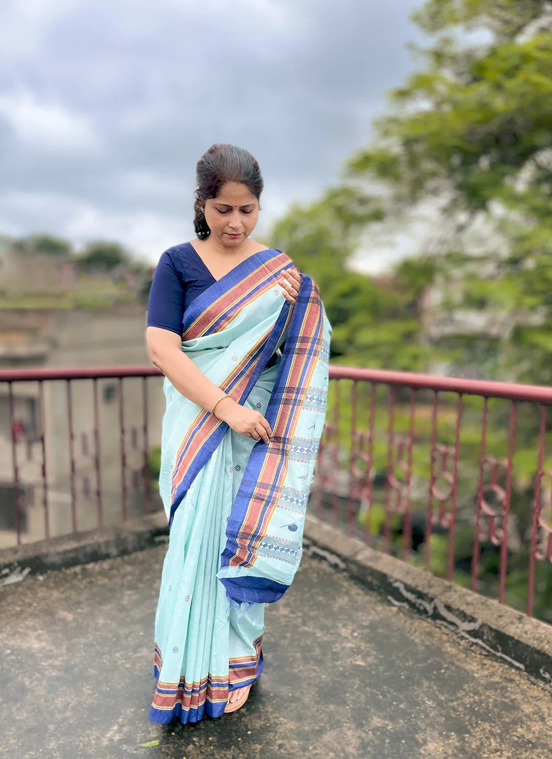 Buta Print Soft Bhagalpuri Silk Saree In Sky Blue - TREEVESTO
