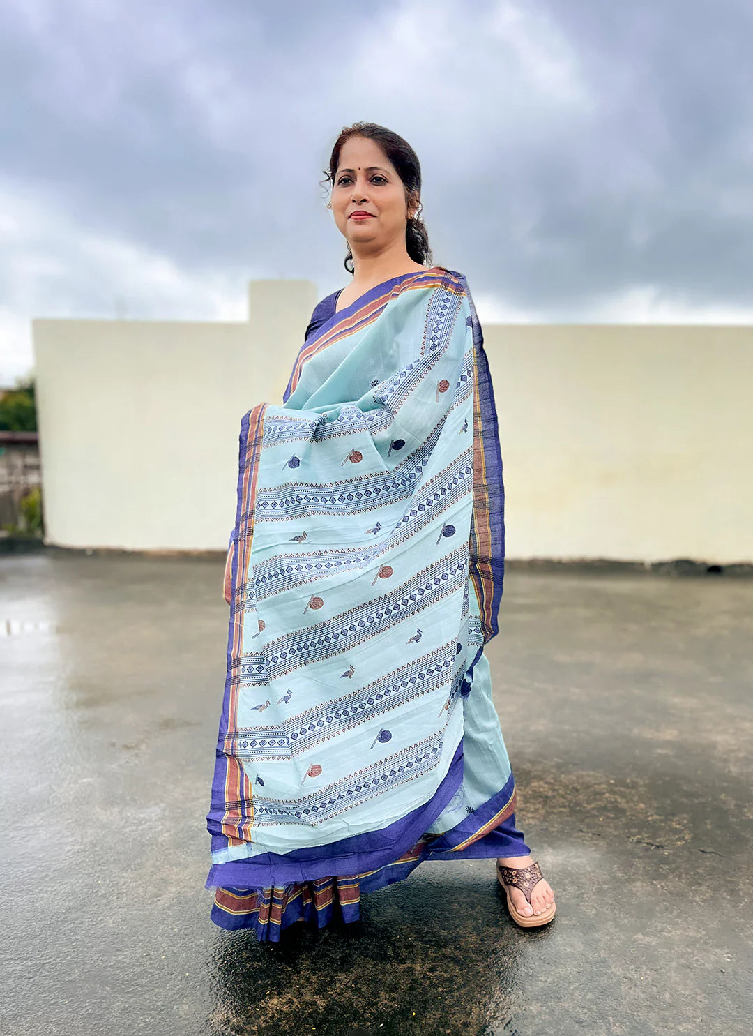 Buta Print Soft Bhagalpuri Silk Saree In Sky Blue - TREEVESTO