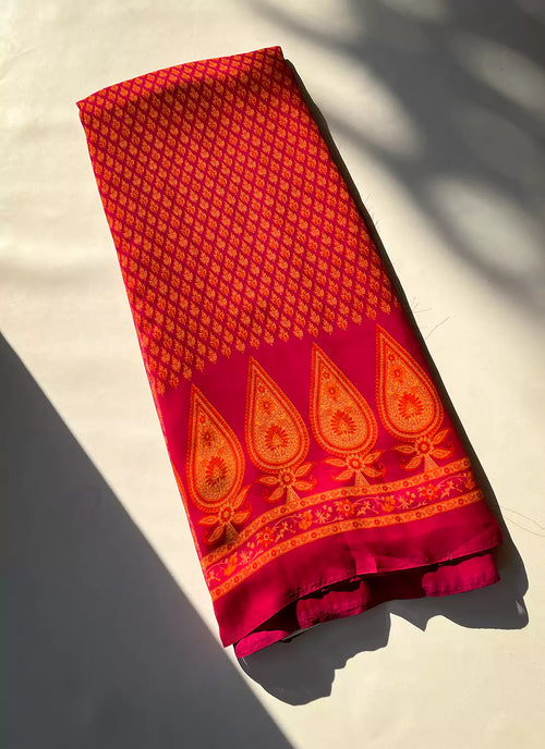 Buti Print Magenta Soft Georgette Saree - TREEVESTO