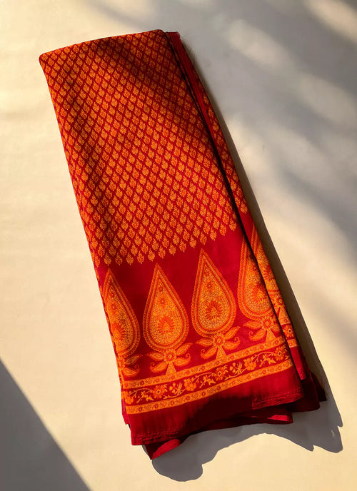 Buti Print Maroon Soft Georgette Saree - TREEVESTO