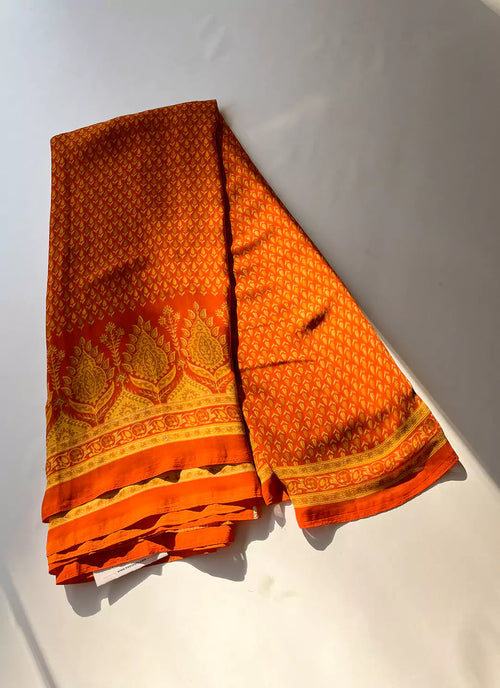 Buti Print Orange Soft Georgette Saree - TREEVESTO
