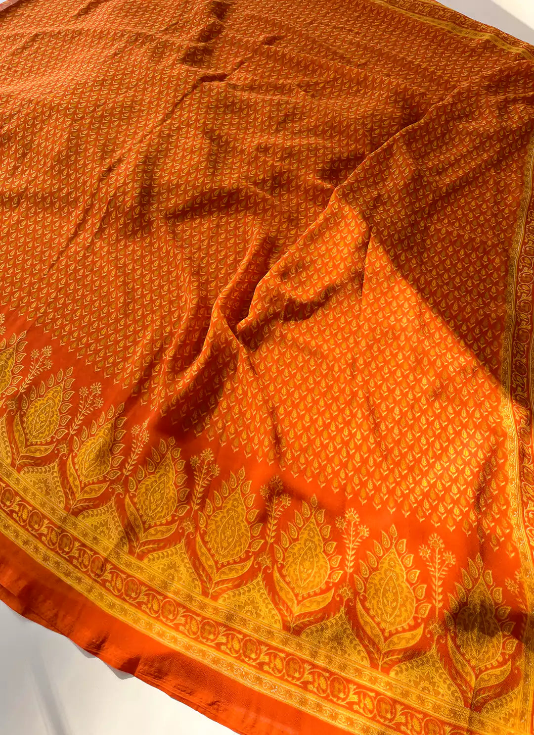 Buti Print Orange Soft Georgette Saree - TREEVESTO