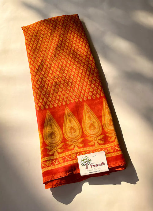 Buti Print Orange Soft Georgette Saree - TREEVESTO