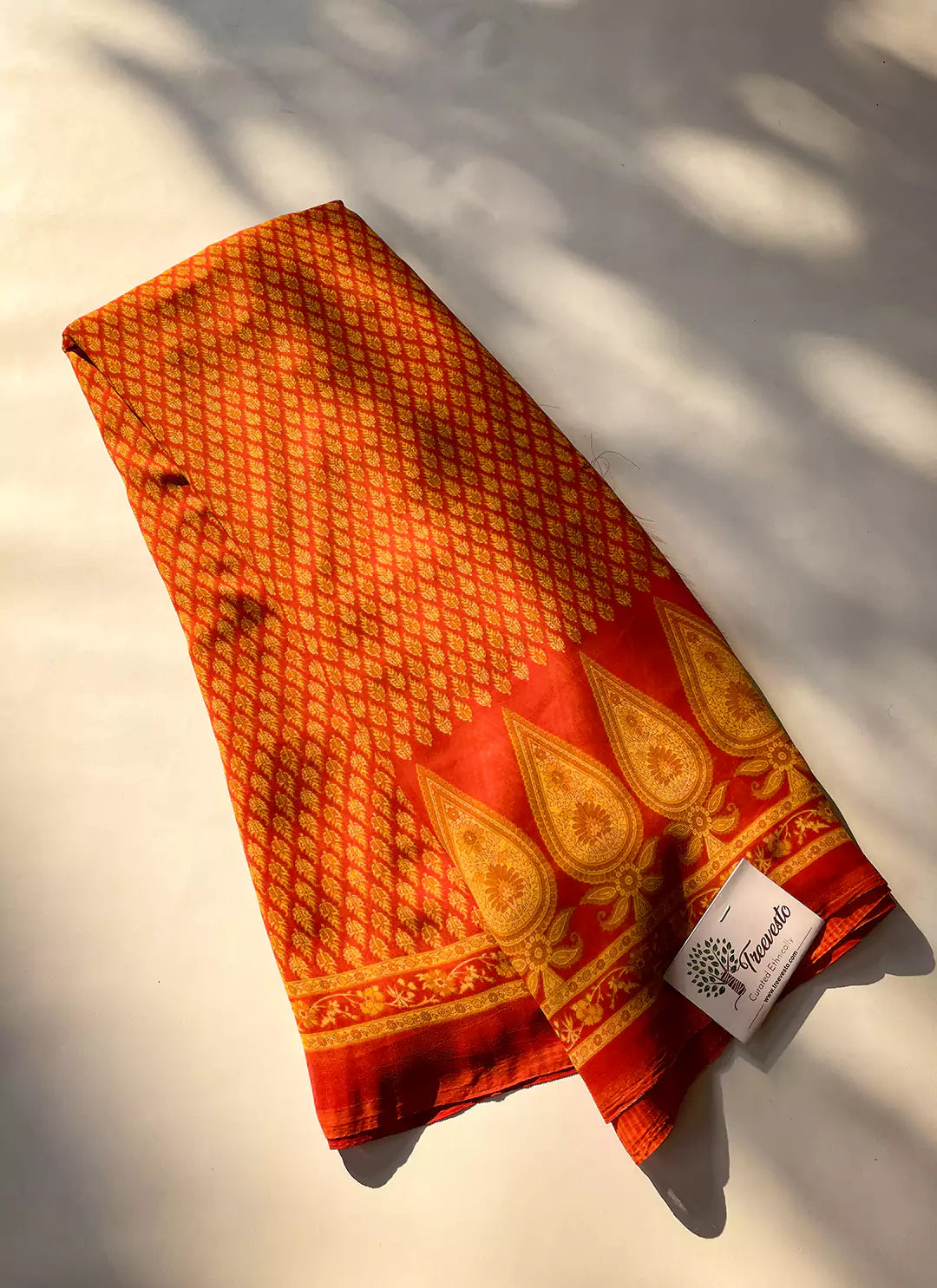 Buti Print Orange Soft Georgette Saree - TREEVESTO