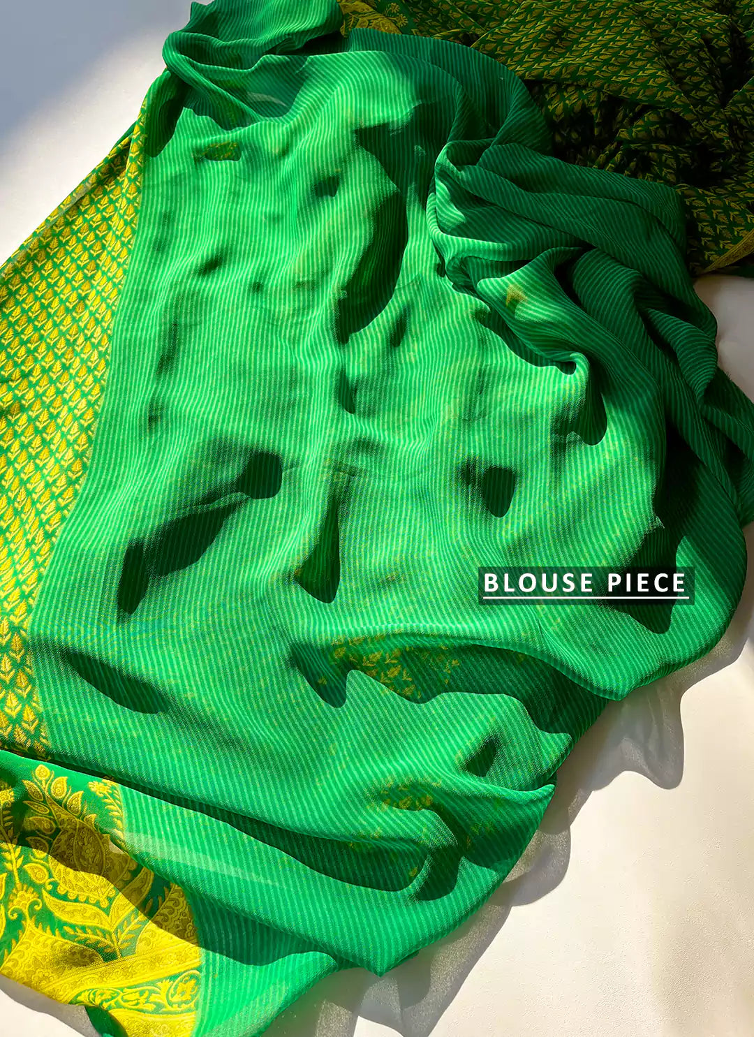 Buti Print Parrot Green Soft Georgette Saree - TREEVESTO