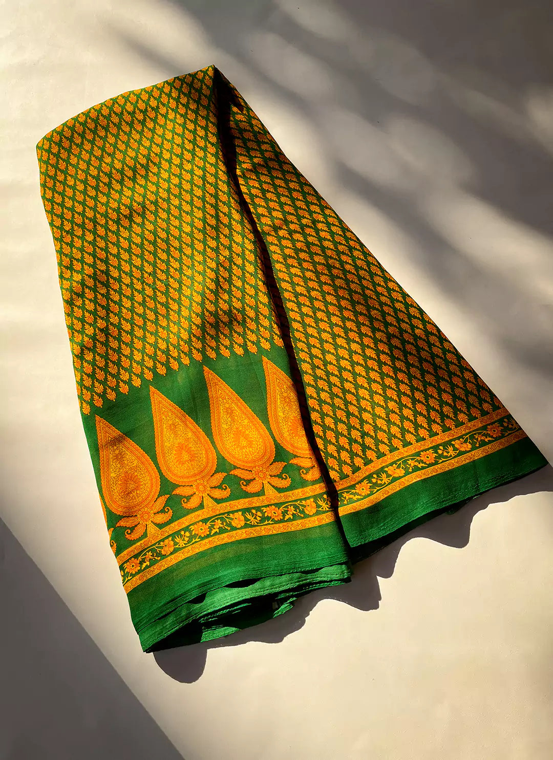 Buti Print Pine Green Soft Georgette Saree - TREEVESTO