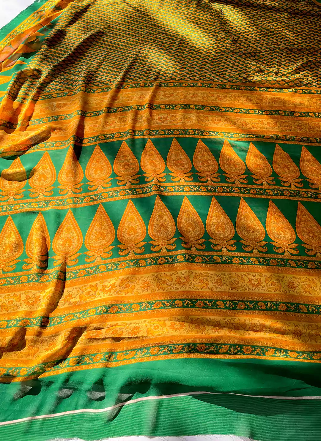 Buti Print Pine Green Soft Georgette Saree - TREEVESTO