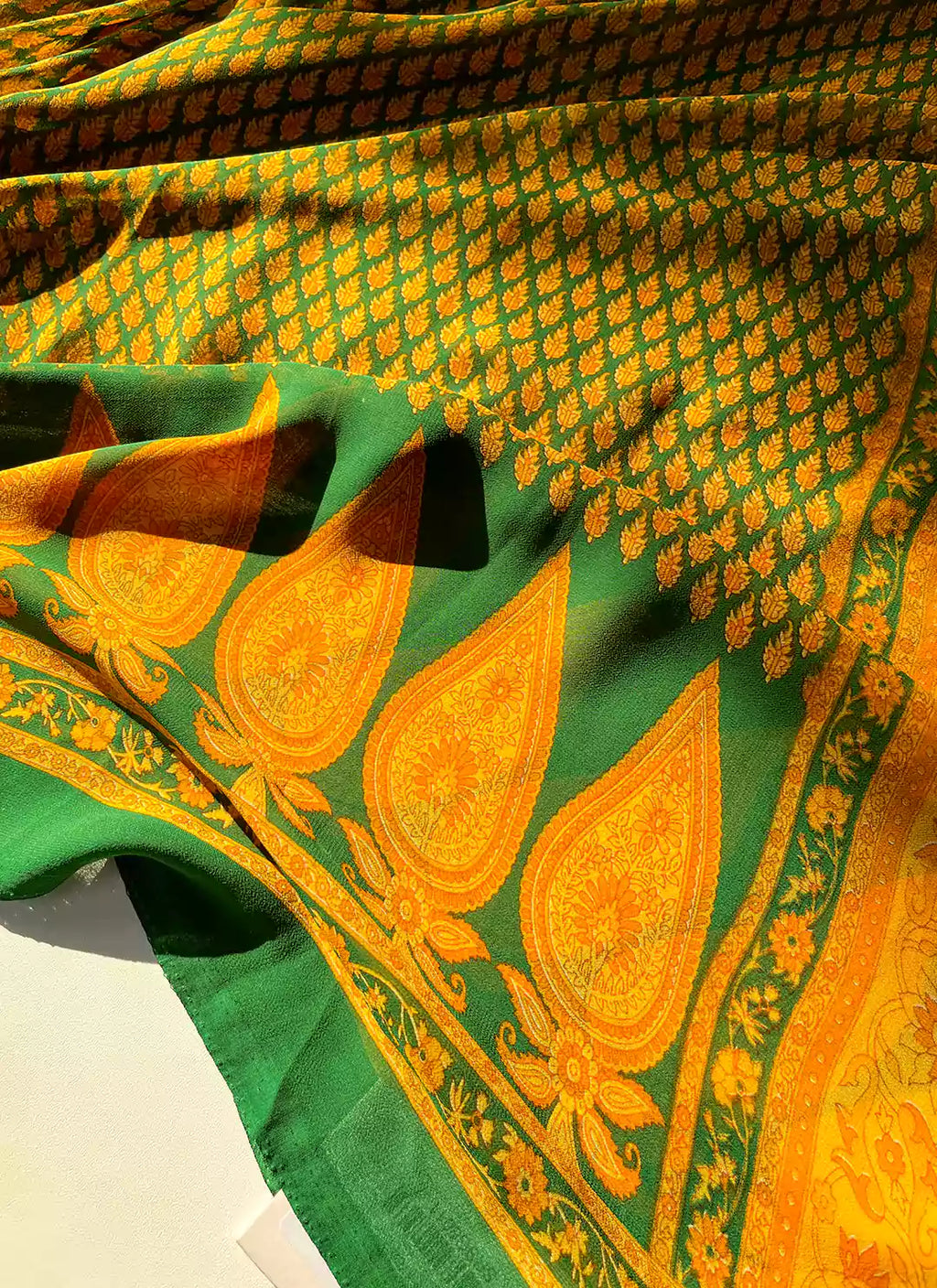 Buti Print Pine Green Soft Georgette Saree - TREEVESTO