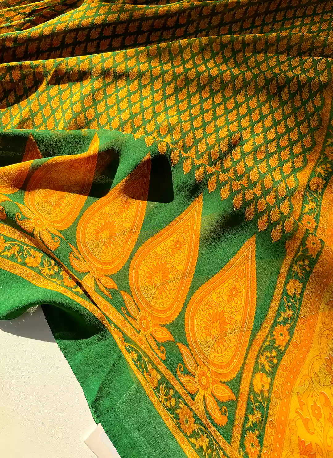 Buti Print Pine Green Soft Georgette Saree - TREEVESTO
