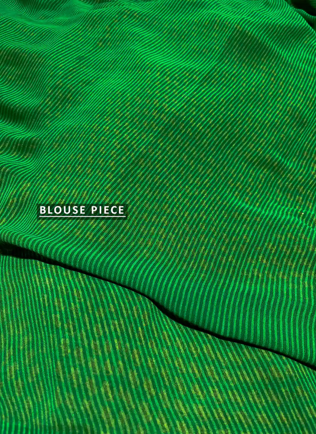 Buti Print Pine Green Soft Georgette Saree - TREEVESTO