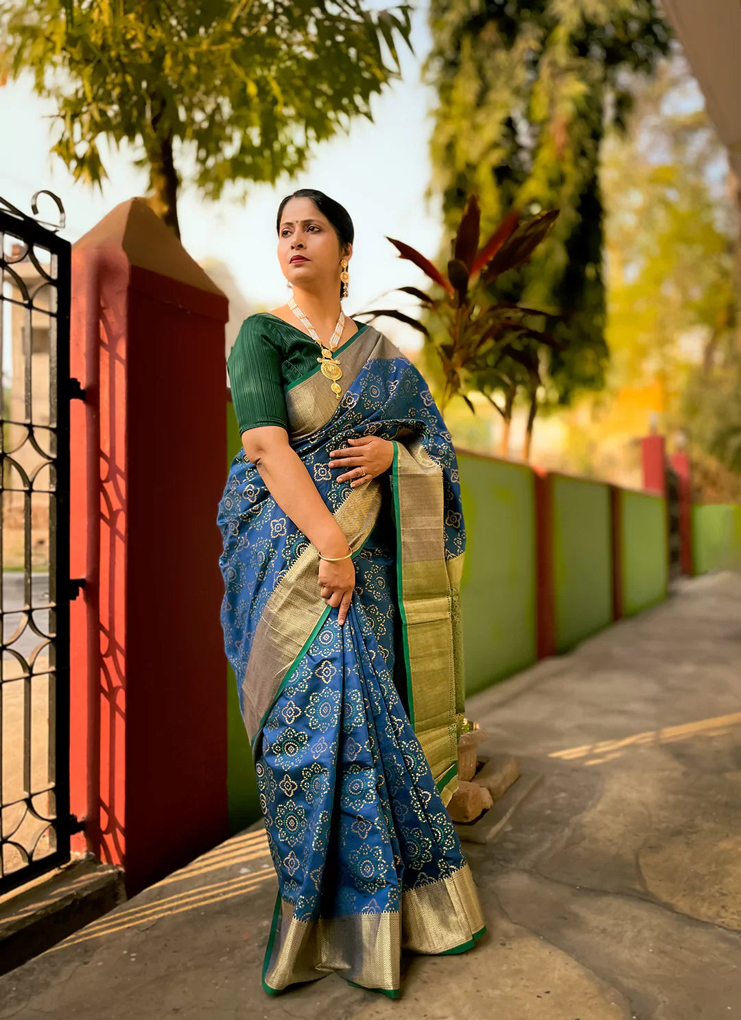 Cerulean Blue Patola Silk Saree - TREEVESTO