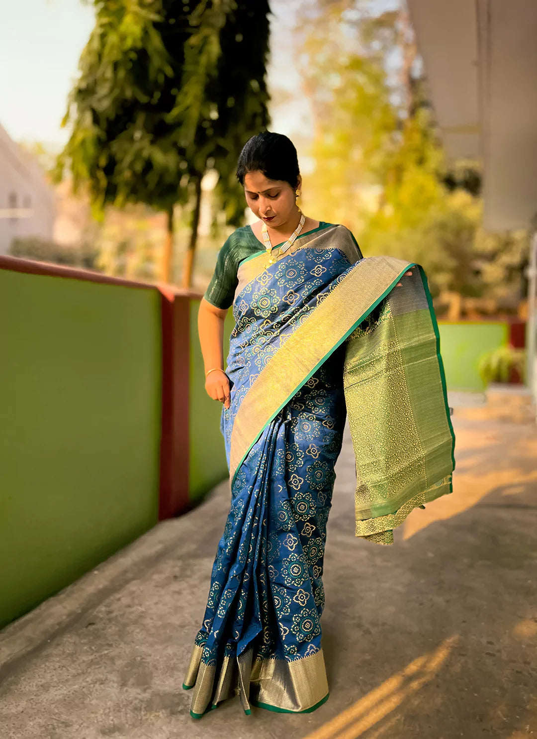 Cerulean Blue Patola Silk Saree - TREEVESTO