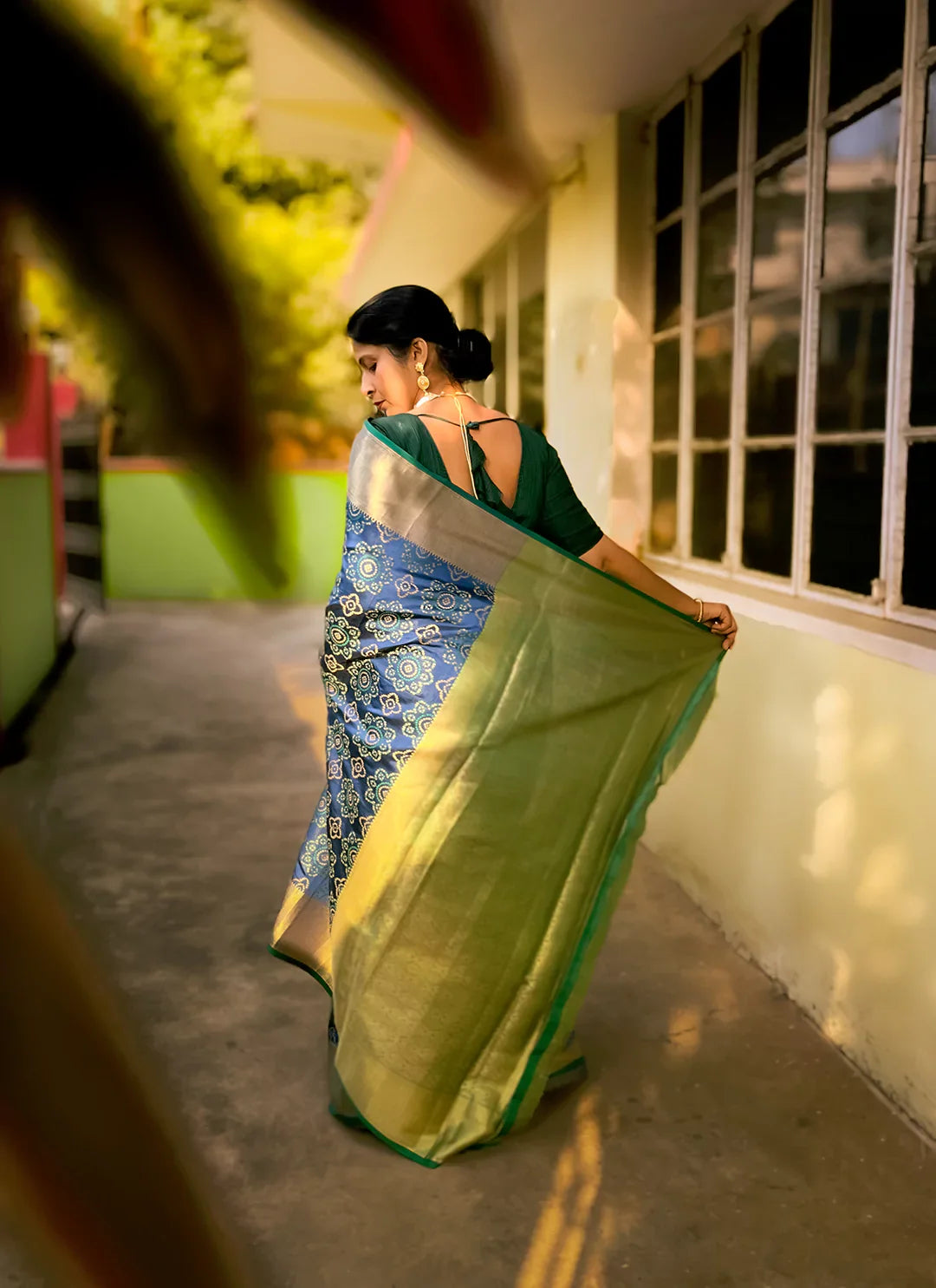 Cerulean Blue Patola Silk Saree - TREEVESTO