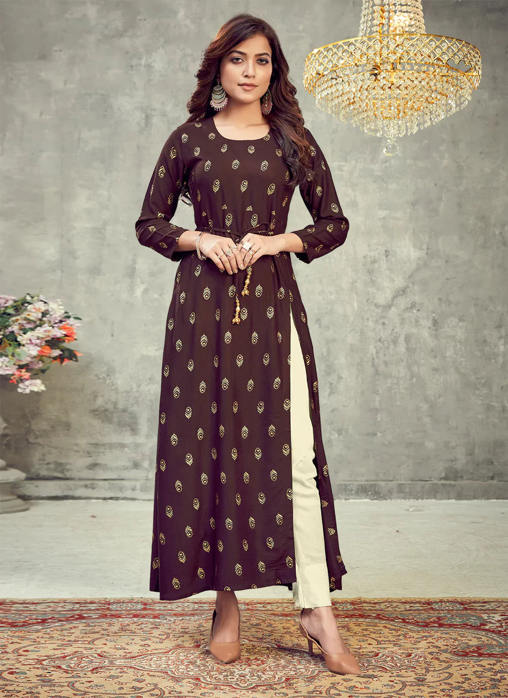 Chocolate Brown Side Slit Designer Empire A-Line Kurta treevesto