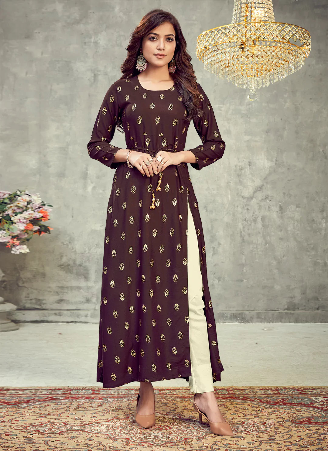 Chocolate Brown Side Slit Designer Empire A-Line Kurta treevesto