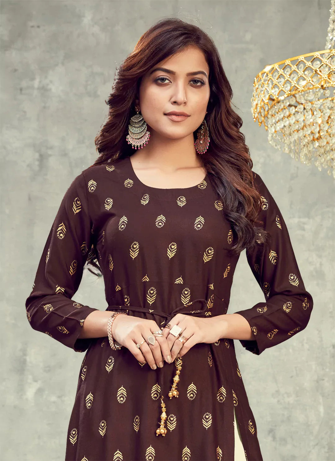 Chocolate Brown Side Slit Designer Empire A-Line Kurta treevesto